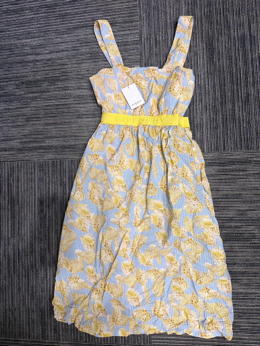 Givenchy Light Blue and Yellow Floral Belted Girls Dress